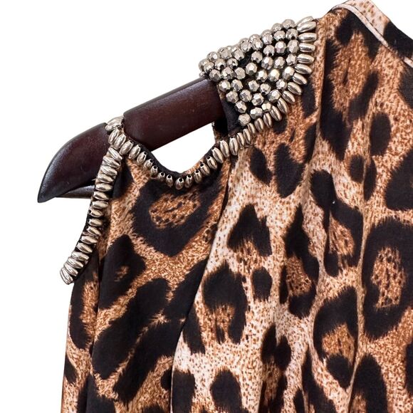 Cheetah Print Cold Shoulder Blouse Womens Large Lola B Silver Beaded Top‎ New - Picture 9 of 12